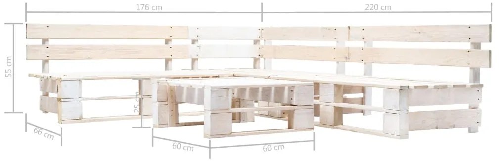 Set divani da giardino su pallet 4 pz in legno bianco