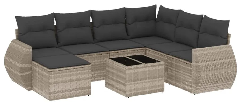 Set divano da giardino 8pz con cuscini grigio chiaro polyrattan