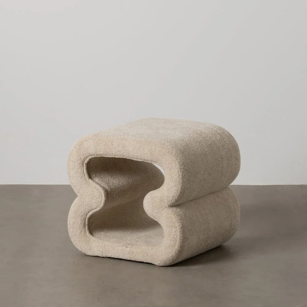 Poggiapiedi beige con rivestimento in bouclé – Ixia