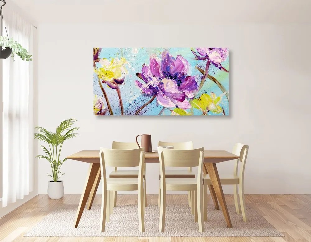 Quadro su tela – Dipinto di fiori gialli e viola