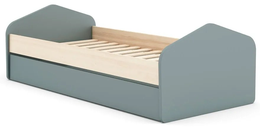 Letto da bambini estraibile di colore naturale/verde polveroso con effetto pino con contenitore con rete inclusa 90x200 cm Estefania – Marckeric