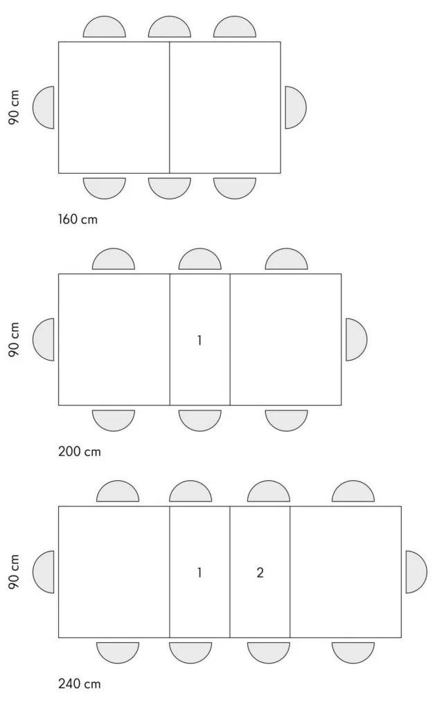 Tavolo allungabile AMALFI in legno effetto bianco frassinato e gambe a X antracite, allungabile 160×90 cm – 240×90 cm