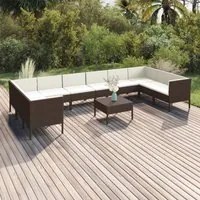 Set Divani da Giardino 11 pz con Cuscini in Polyrattan Marrone 3094631