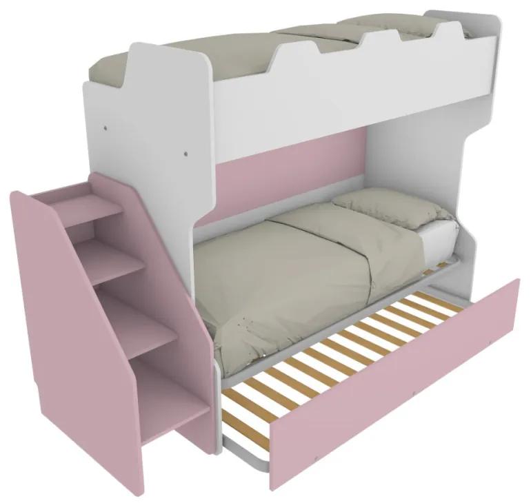 TULA- Letto a castello con secondo letto estraibile con scaletta contenitore indipendente