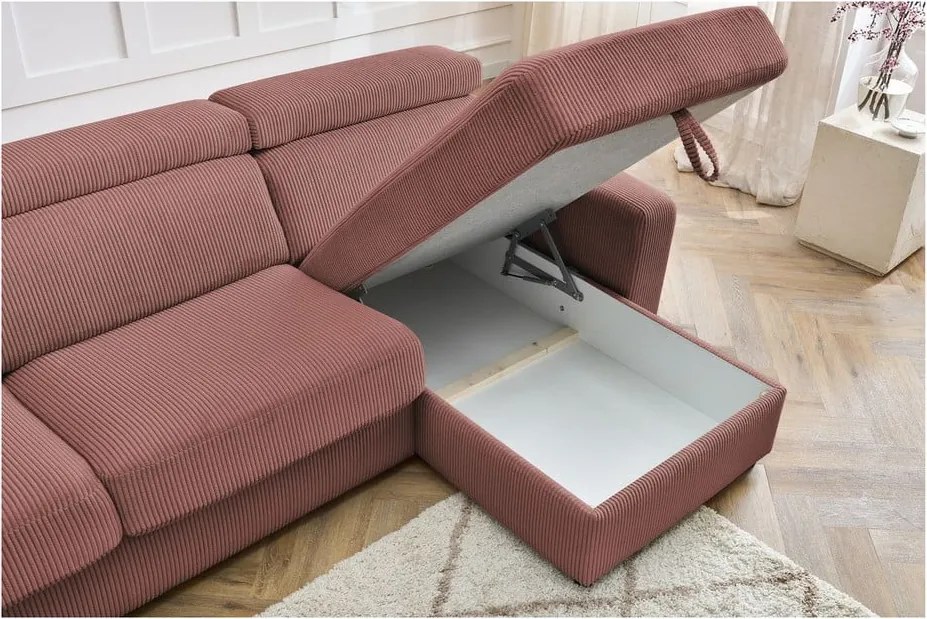 Divano angolare rosa allungabile (con composizione variabile) con rivestimento in velluto a coste Monaco – Bobochic Paris