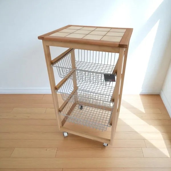 Carrello da cucina portafrutta con 3 cestelli senza base NATURALE