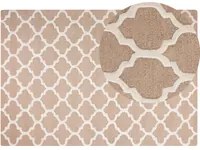 Tappeto Beige Lana 160 x 230 cm Traliccio Quadrifoglio Trapuntato a Mano Orientale Marocchino Trifoglio