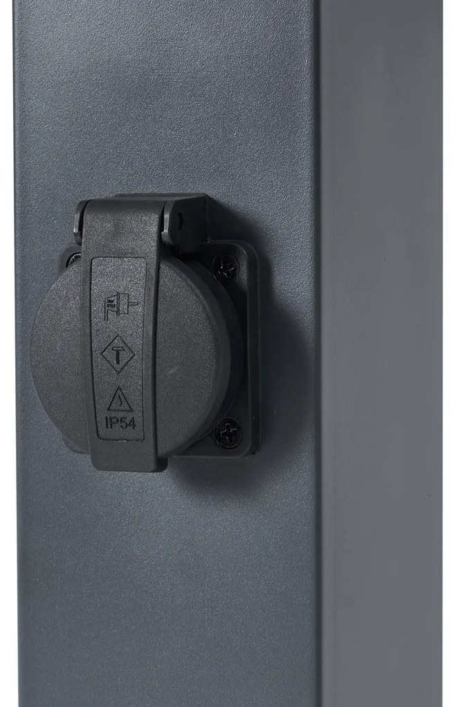 Lampada da esterno grigio scuro con vetro fumé 45cm IP44 con presa e sensore di movimento - Malios