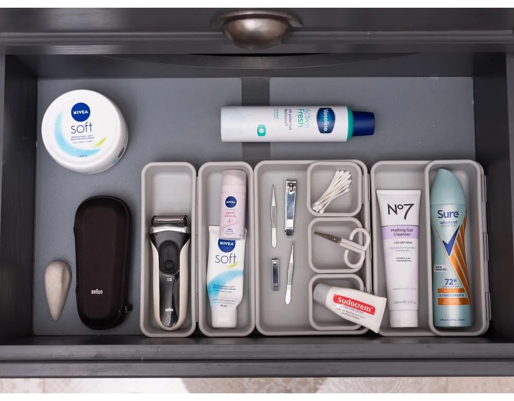 Set di 8 organizzatori per cassetti in plastica grigi - Addis