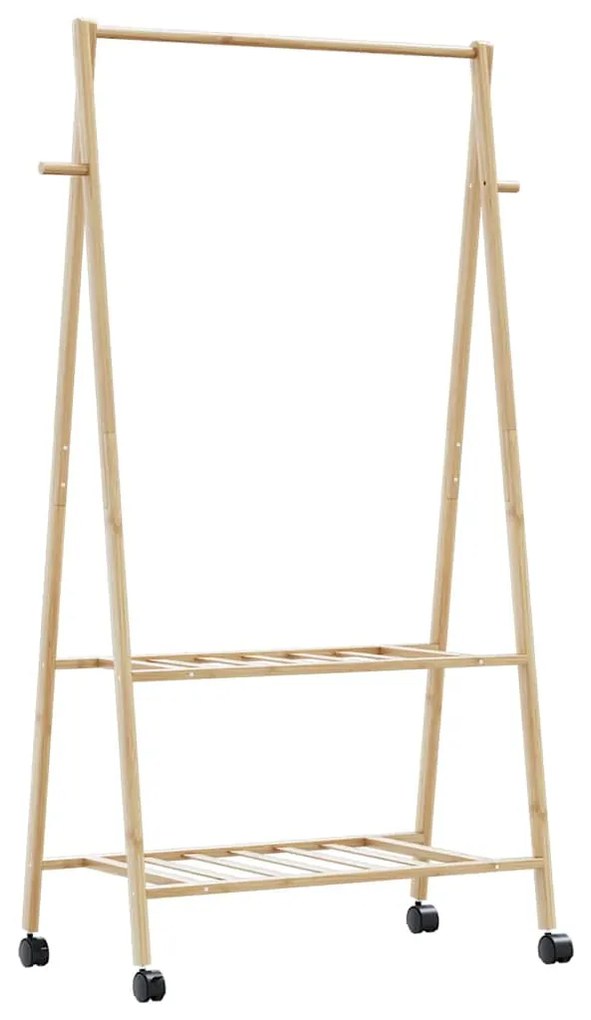 Appendiabiti Con Ripiani E Ruote 96x45,5x155,5 Cm İn Bambù /