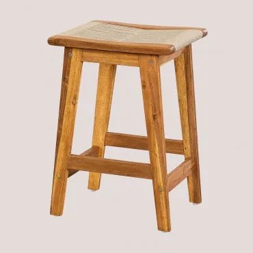 Sgabello Alto Da Giardino 65 Cm In Legno Di Acacia E Corda Intrecciata Tenay Marrone Grano - Sklum