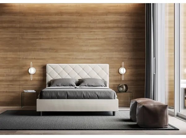 Letto matrimoniale contenitore imbottito 160x190 similpelle bianco Priya