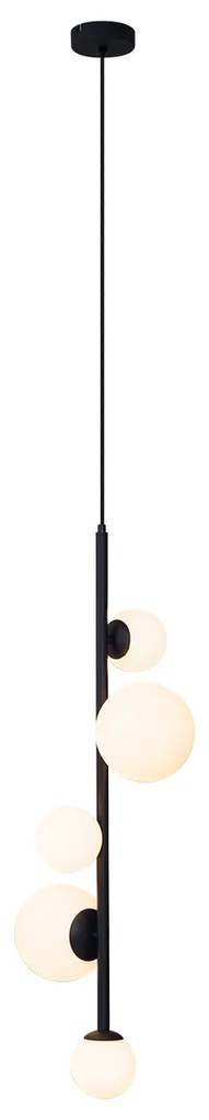 Lampada a Sospensione di Design Nera con Vetro Satinato a 5 Luci - Vertical