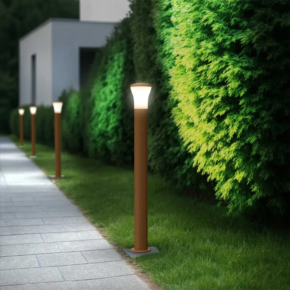 Paletto da Giardino 100cm, Acciaio Inox CORTEN, IK06, IP54, E27, Serie DELTA Colore Corten