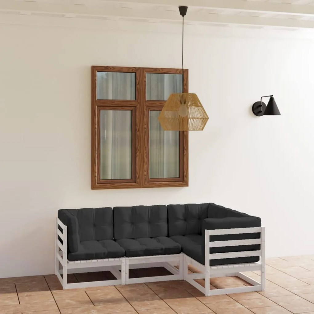 Set Divani da Giardino 4 pz con Cuscini Legno Massello Pino