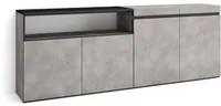 Credenza Mobile Cucina 200x75x35cm con 4 Porte grande stoccaggio, Stile moderno, Cemento