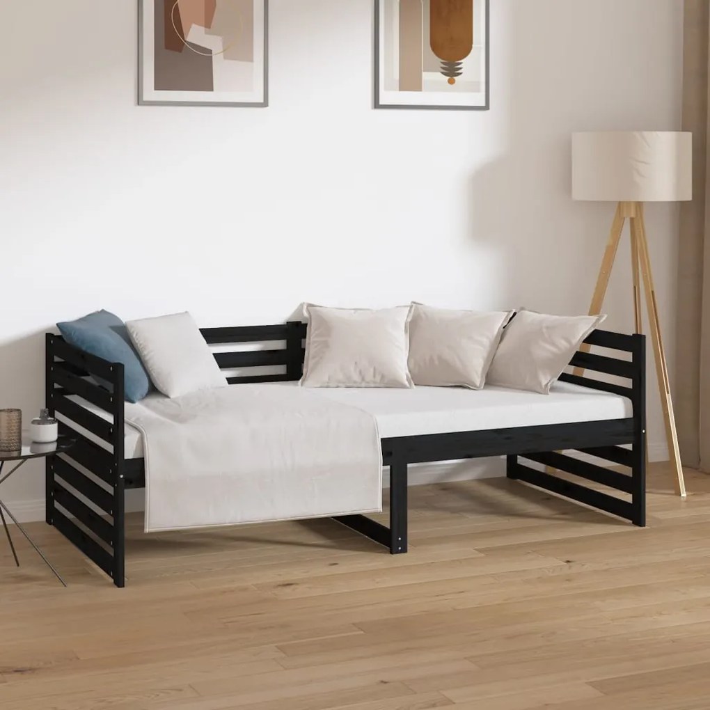 Dormeuse Nera 90x190 cm in Legno Massello di Pino