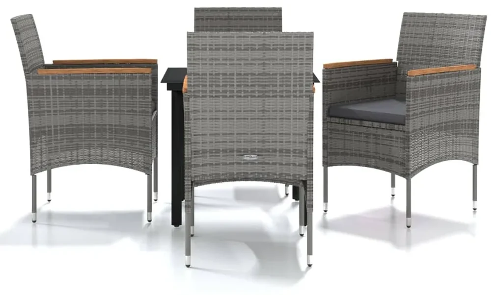 Set da pranzo per giardino 5 pz con cuscini grigio e nero