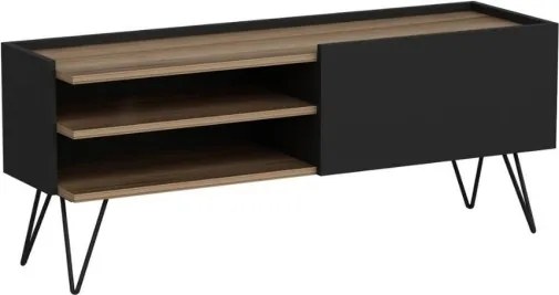 Mobile TV Da Terra 124 Cm Con Piedini In Metallo Nero E Noce Aral
