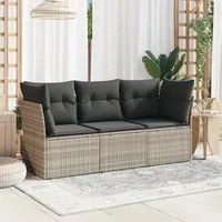 Set Divano da Giardino 3pz con Cuscini Grigio Chiaro Polyrattan 3217212