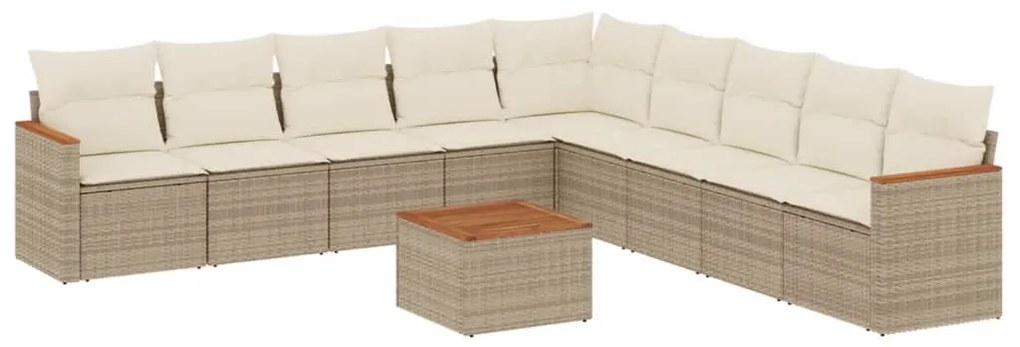 Set divano da giardino 10 pz con cuscini beige in polyrattan