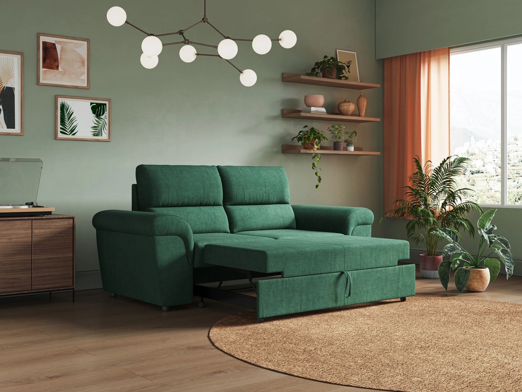 Minerva divano con pouf estraibile poggiapiedi in tessuto morbido impermeabile T02 verde