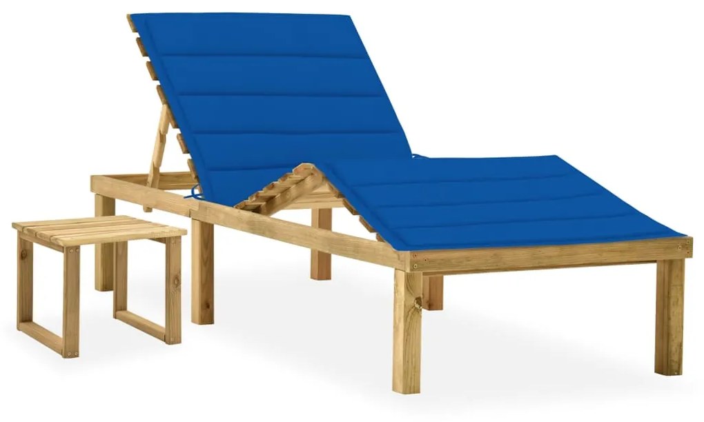 Lettino Da Giardino Con Tavolino Cuscino Legno Pino Impregnato /