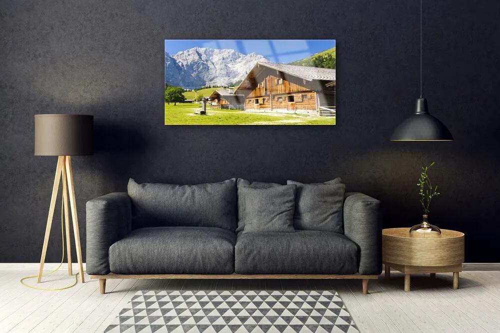 Quadro acrilico Casa. Montagna. Paesaggio. Natura 100x50 cm