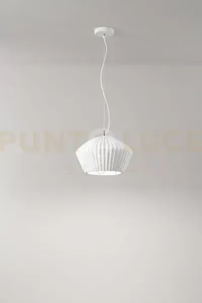 Minea sospensione in gesso e metallo bianco verniciabile 1 luce att...