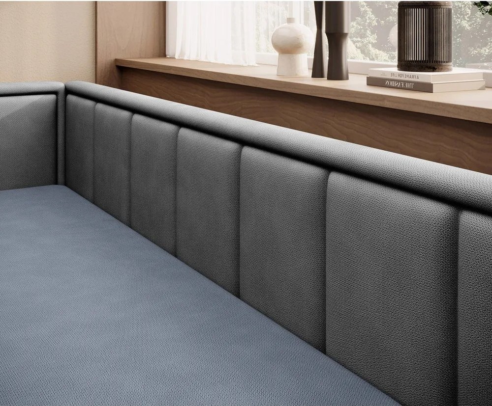 Divano blu/grigio allungabile/con contenitore e rivestimento in ciniglia 214 cm Fulgeo – ELTAP