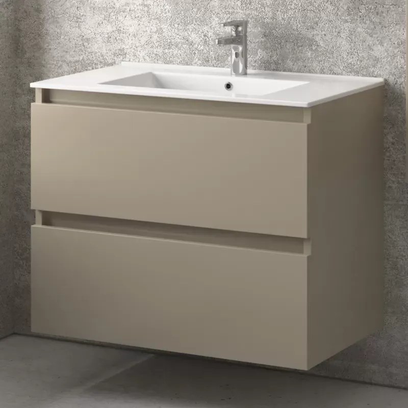 Mobile bagno sospeso 80cm con lavabo integrato e 2 cassetti TOD-80L - KAMALU