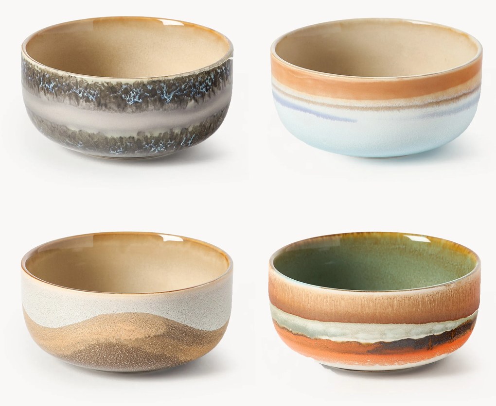 Set di 4 ciotole fatte a mano con smalto reattivo 70's