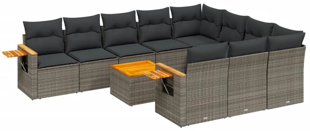 Set divani da giardino 11 pz con cuscini in polyrattan grigio