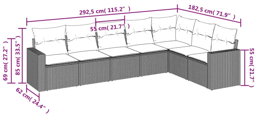 Set divani da giardino 7 pz con cuscini beige in polyrattan