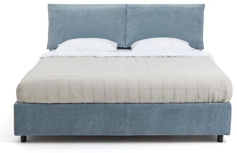 Letto matrimoniale imbottito blu con contenitore, materasso e rete inclusi 160x200 cm Myra Pillow – Bonami Selection
