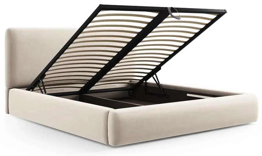 Letto matrimoniale imbottito beige con vano contenitore e doghe 160x200 cm Colonel - Cosmopolitan Design