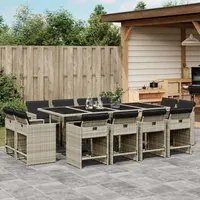 Set da Pranzo da Giardino 13pz con Cuscini Grigio in Polyrattan 3277990