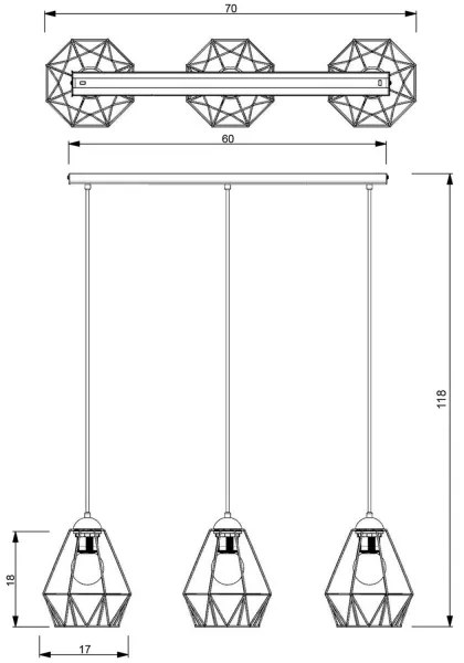 Lampadario a sospensione con filo BERGEN 3xE27/60W/230V nero/oro