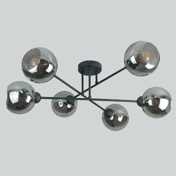Lampadario a sospensione con supporto rigido VASCO 6xE27/60W/230V nero/fumé nero