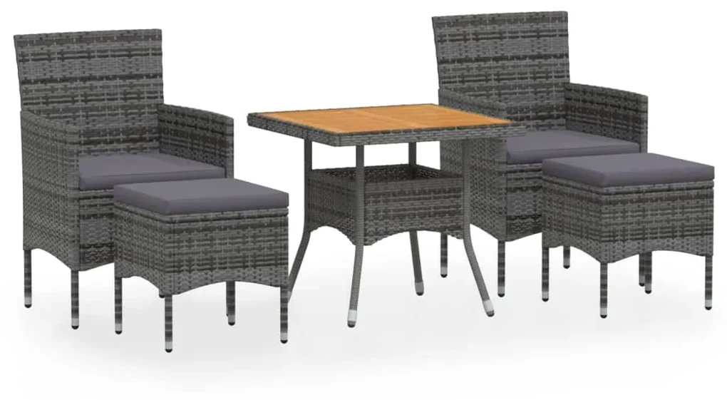 Set pranzo da giardino 5pz polyrattan e massello acacia grigio