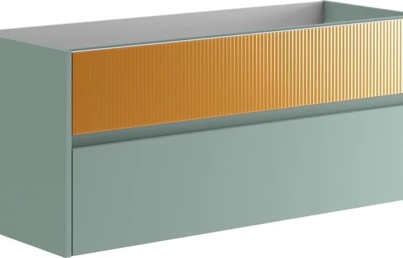 Mobile da bagno sospeso sotto lavabo Niwa 2 cassetti L 119.5 x H 50 x P 45.5 cm verde timo e senape cannettato