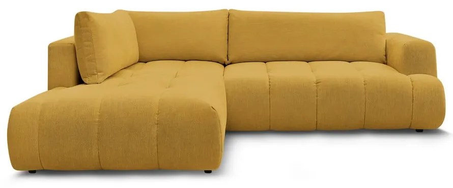 Divano angolare color senape allungabile e con contenitore (penisola a sinistra/a L) con rivestimento in ciniglia Fuji – Bobochic Paris