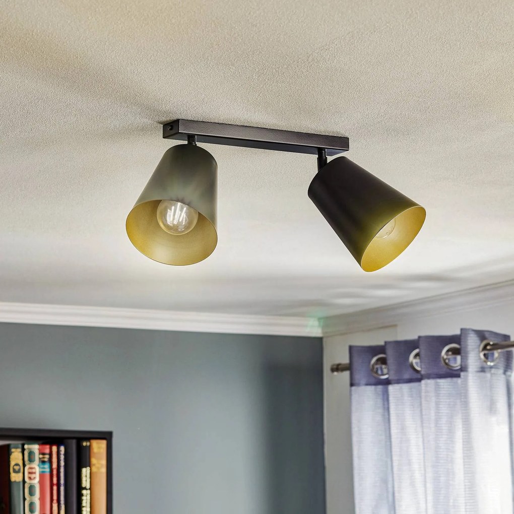 EMIBIG LIGHTING Faretto da soffitto Prism, 2 luci, nero/oro
