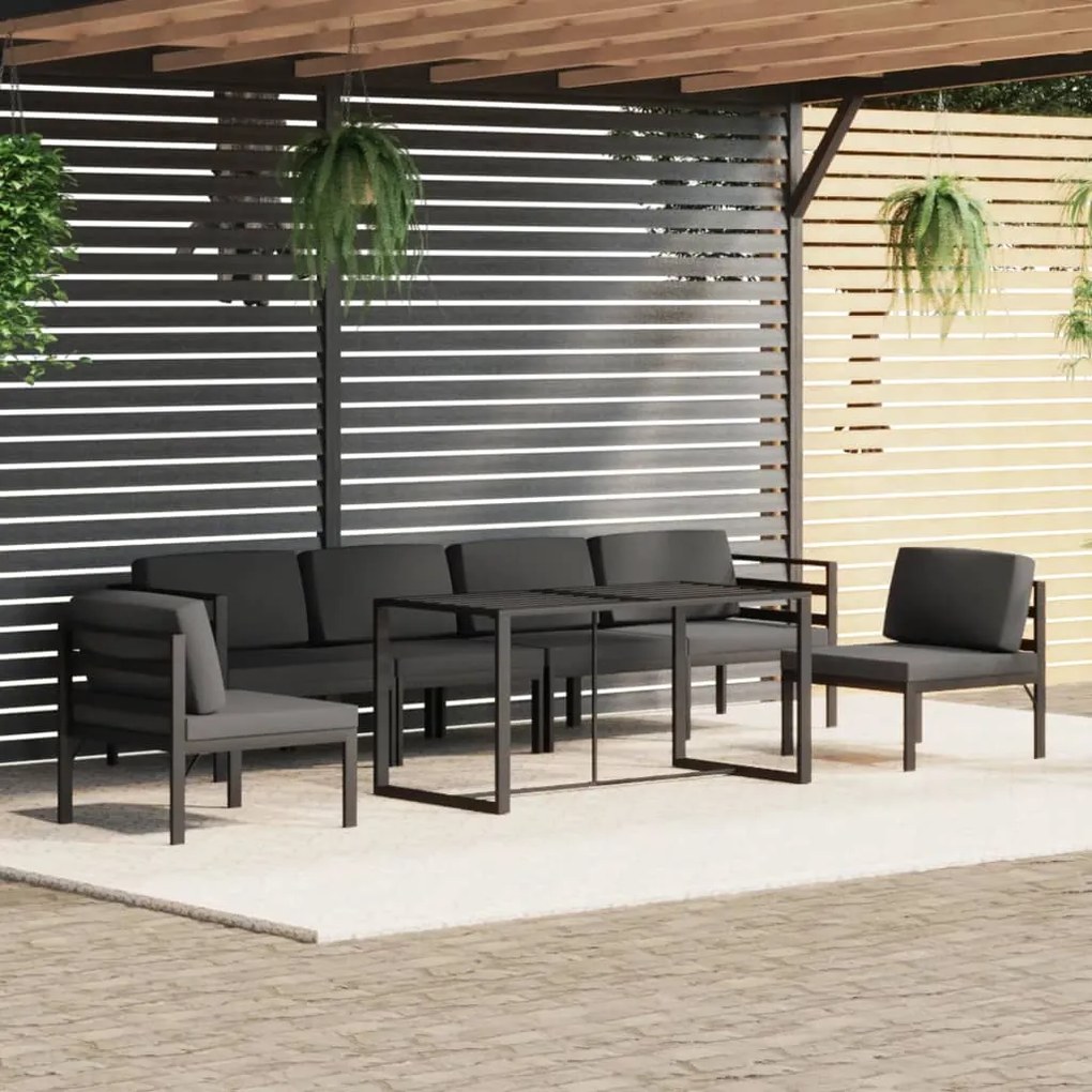 Set divani da giardino 7 pz con cuscini in alluminio antracite