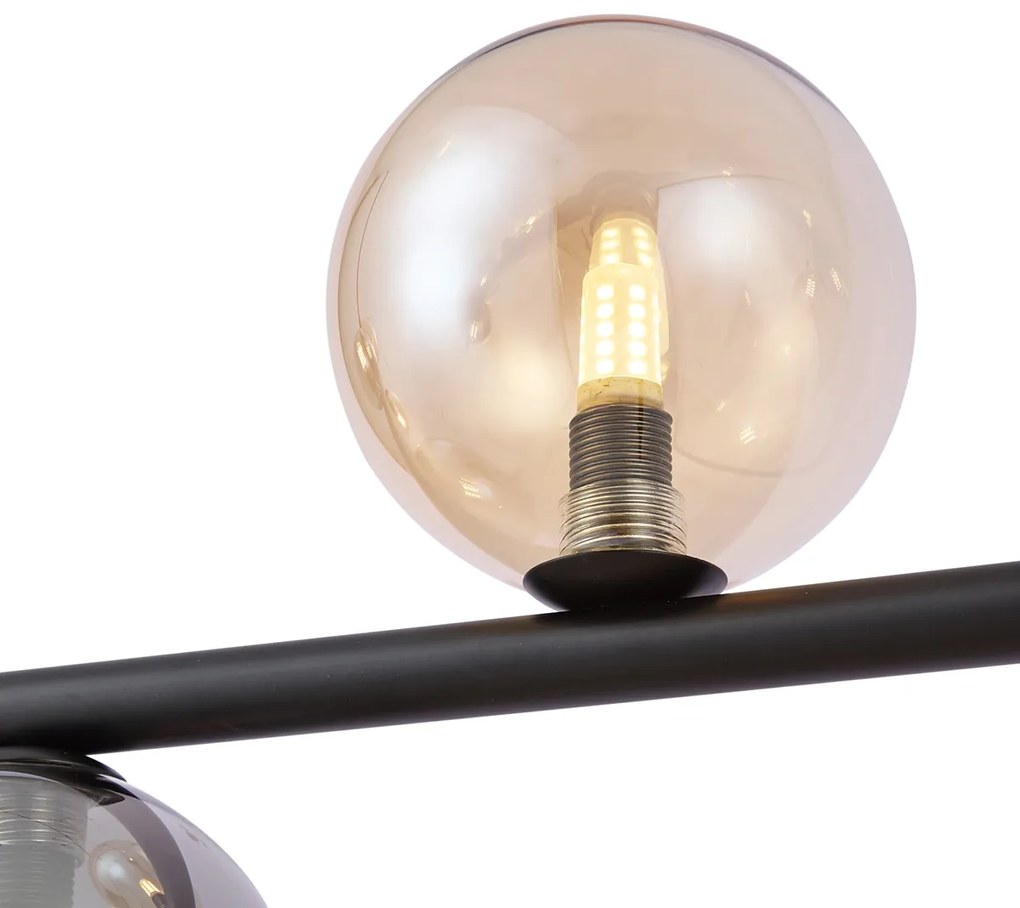 Lampada a sospensione nera con vetro fumé e ambrato rettangolare a 8 luci - Monaco