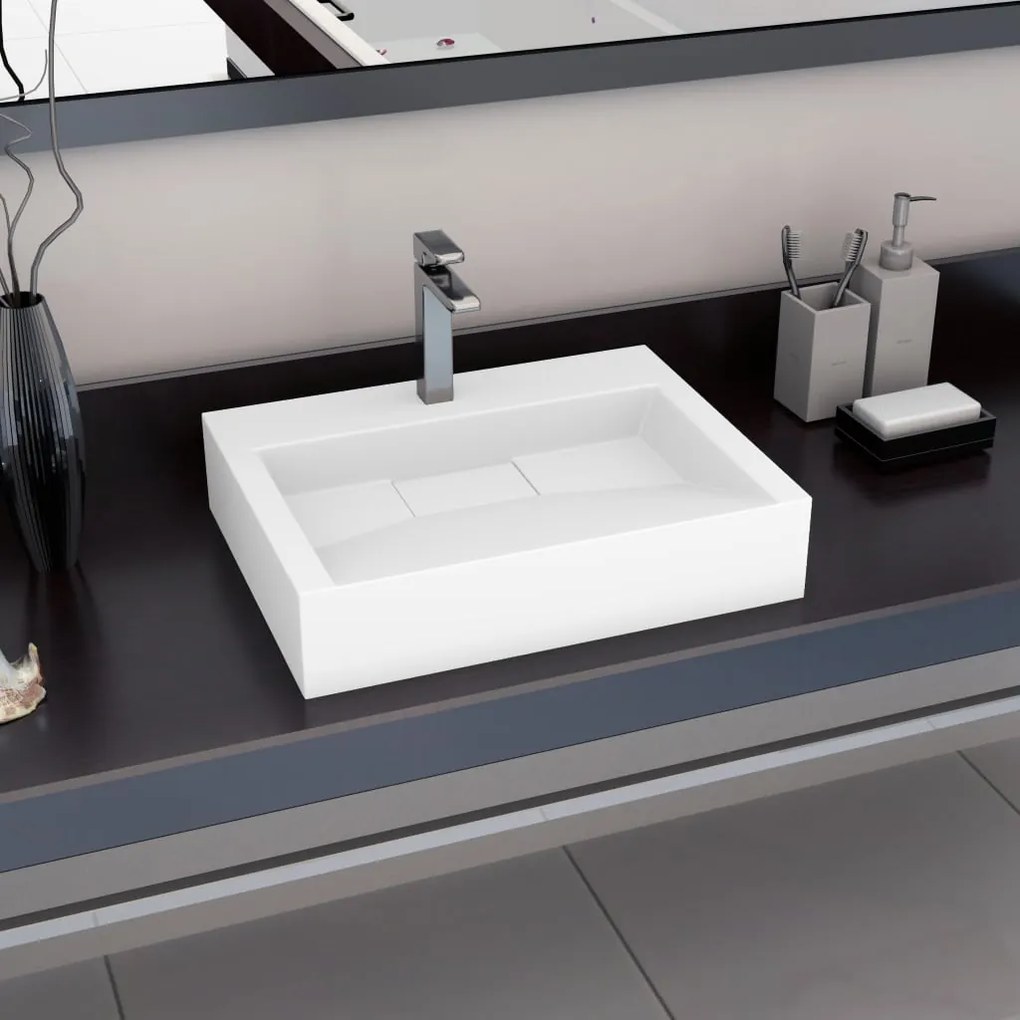 Lavandino 60x38x11 Cm Blocco İn Marmo/minerale Bianco /