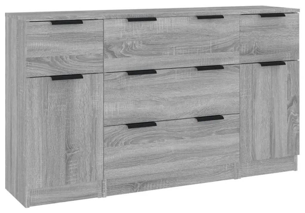 Set di credenze 3 pz grigio sonoma in legno multistrato