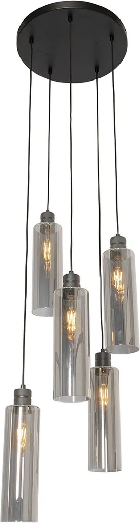 Lampada a sospensione moderna nera con vetro fumé 5 luci - Stavelot