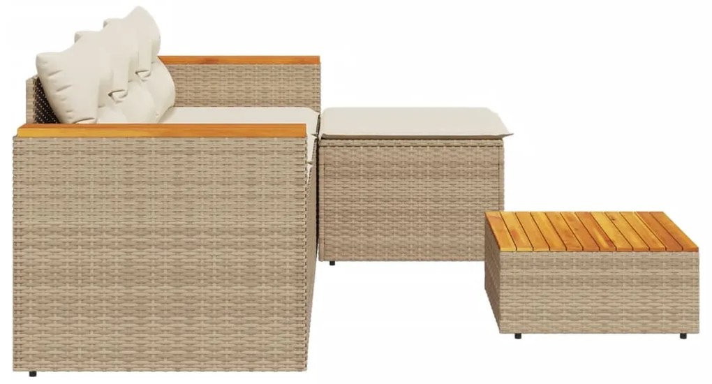 Set divano da giardino 3 pz con cuscini beige in polyrattan