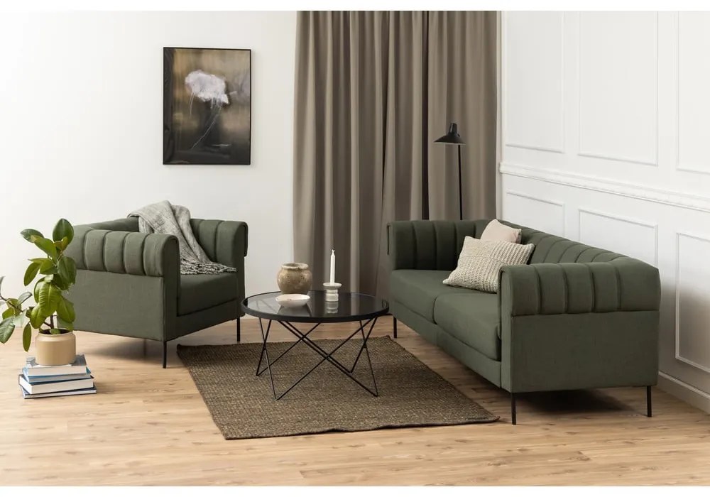 Tavolino nero con piano in vetro ø 80 cm Cuxton - Actona